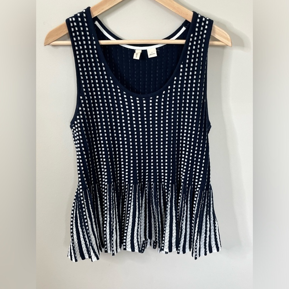 Anthropologie Moth Ostinato Peplum Knit Sleeveless Top Navy Size M